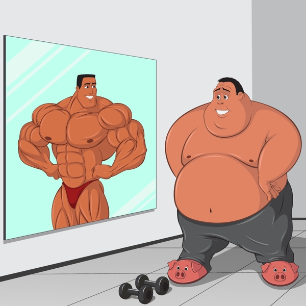照镜子的胖子插画
