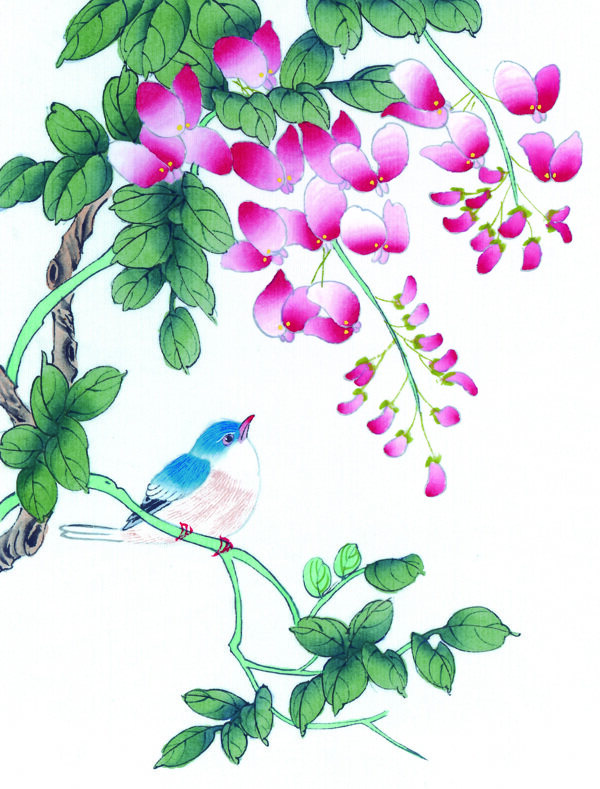 中國風(fēng)花喜鵲牡丹桃花芍藥小鳥中華藝術(shù)繪畫