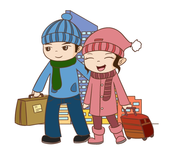 手绘冬季旅游人物插画