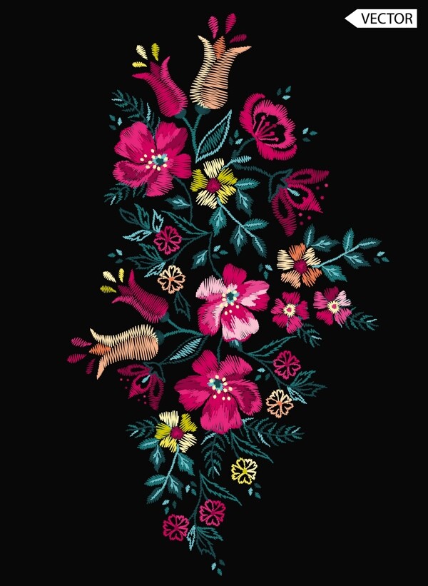 彩色刺绣花卉图片