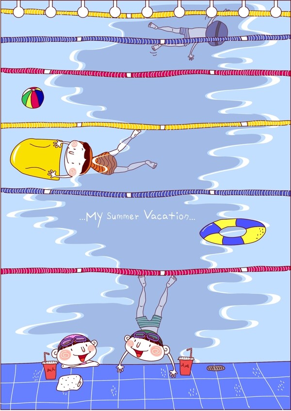 游泳的儿童插画