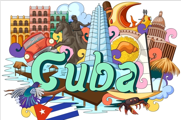 古巴国家手绘插画