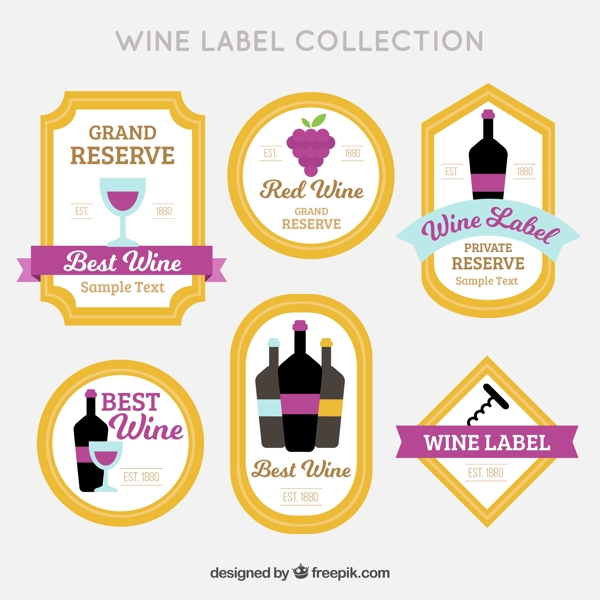 各种葡萄酒贴装饰标签平面设计素材