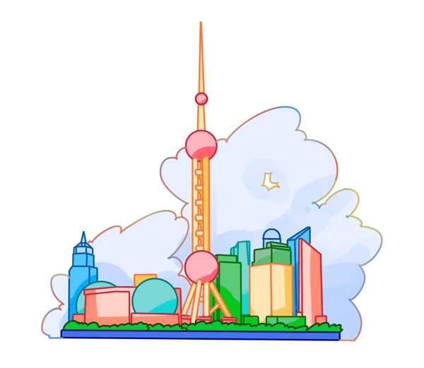 手绘旅游城市上海插画