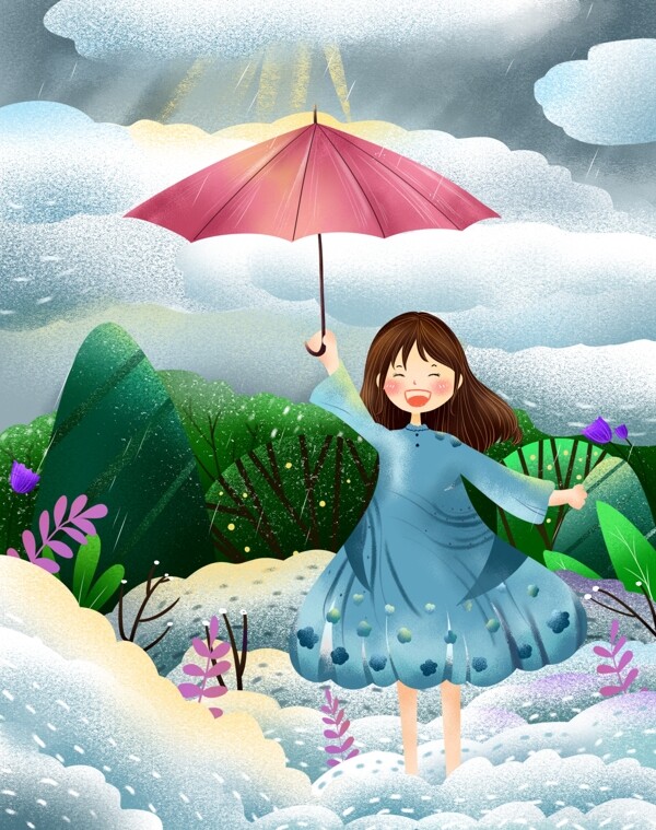 原創(chuàng)小清新插畫谷雨