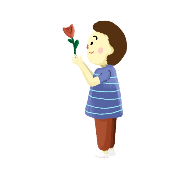 手绘拿着一朵花的男孩子