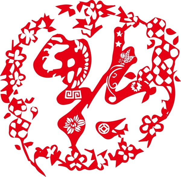 紅色剪紙新年福字可商用