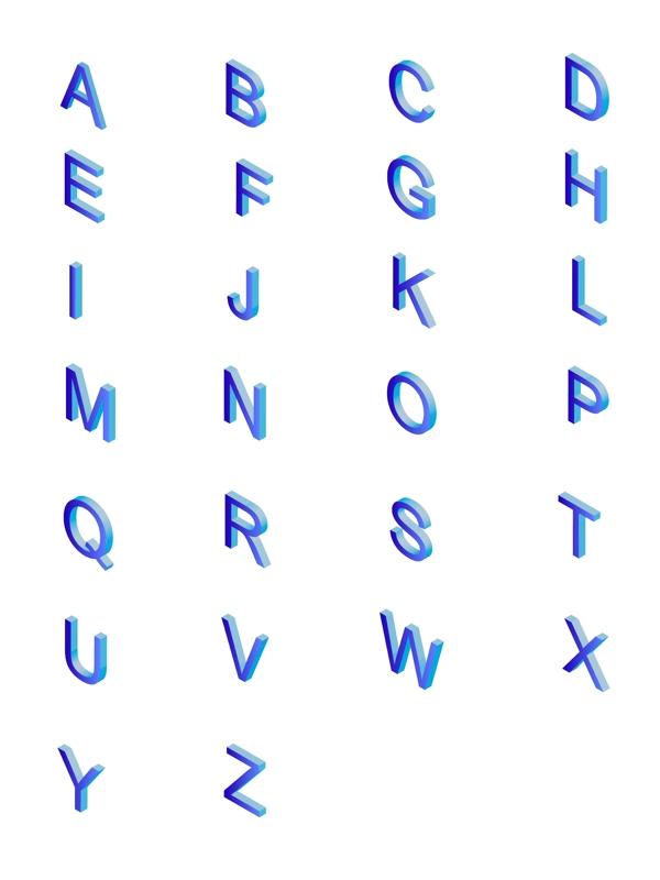 2.5D图标26个个英文字母蓝色矢量素材