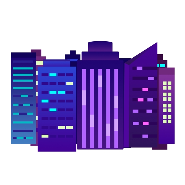 手绘卡通紫色建筑高楼原创元素