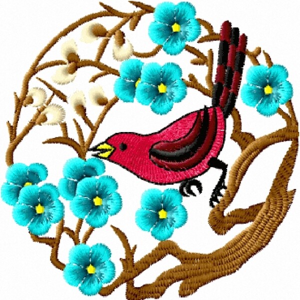 繡花花朵樹枝鳥類免費(fèi)素材