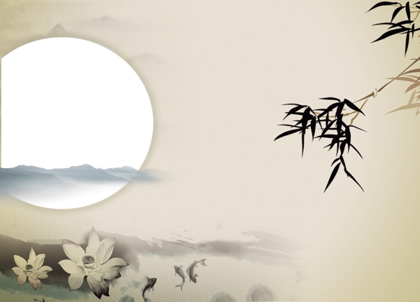 中國風(fēng)滿月竹葉意境風(fēng)景裝飾電視墻