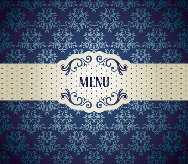 蓝色花纹菜单设计