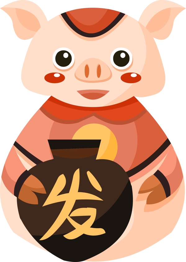 2019豬年扁平風(fēng)手繪卡通祝福豬