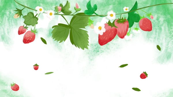 彩绘草莓花藤背景素材