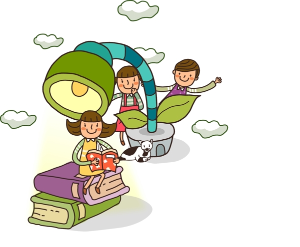 在葉子臺(tái)燈下看書(shū)的女孩
