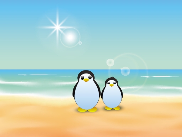 快乐友谊日背景与企鹅在海边
