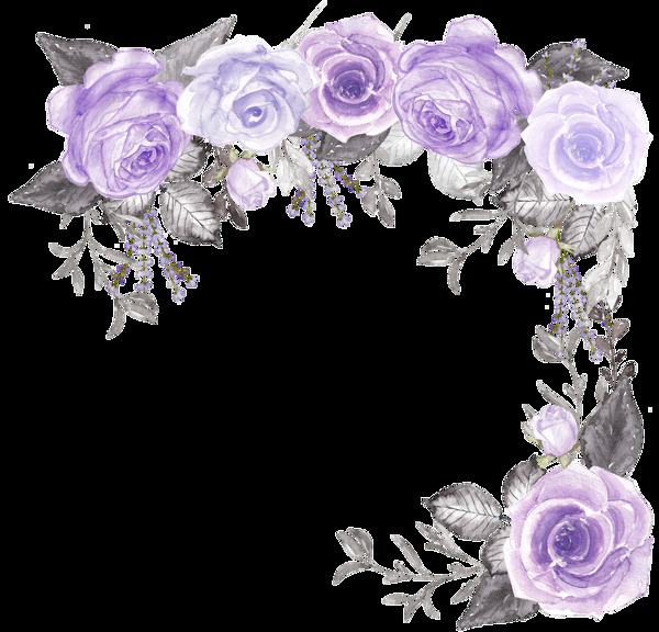 紫色时尚花卉卡通透明素材