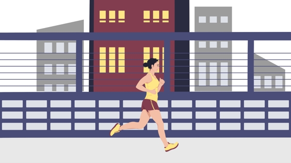 扁平风女性跑步插画