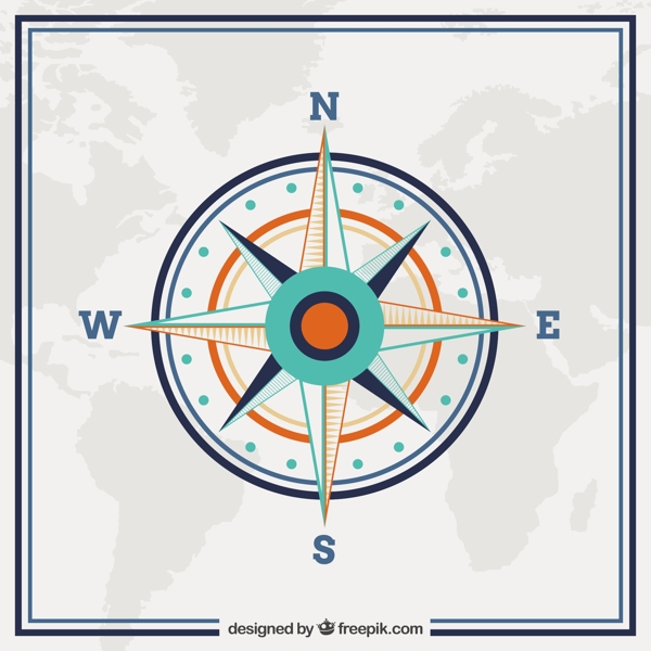 指南针图标世界地图背景