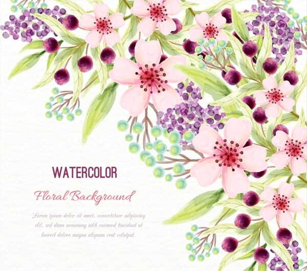 水彩绘美丽花卉设计矢量素材