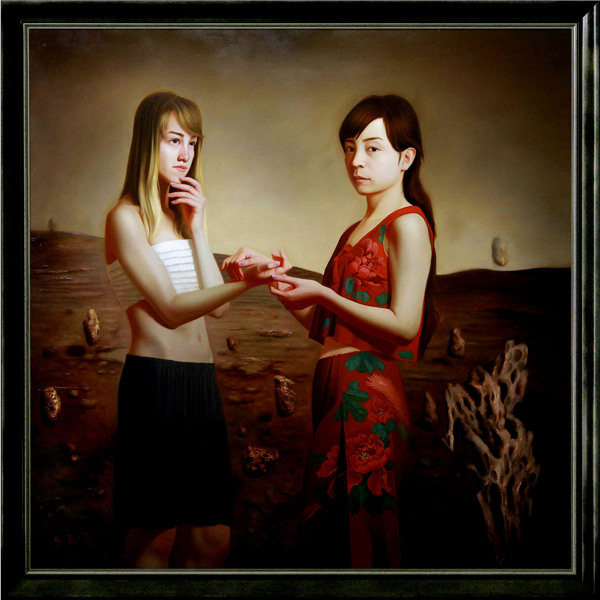 兩個美女油畫圖片