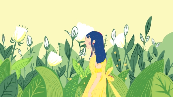 原創(chuàng)手繪夏天小女孩