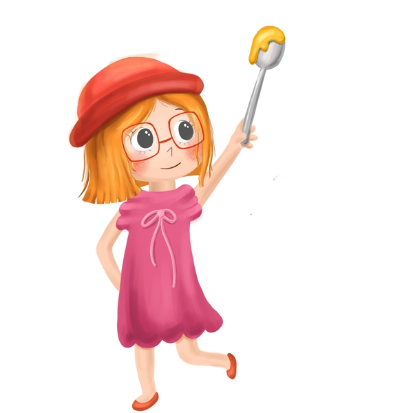 卡通可爱拿着勺子的女孩子人物设计