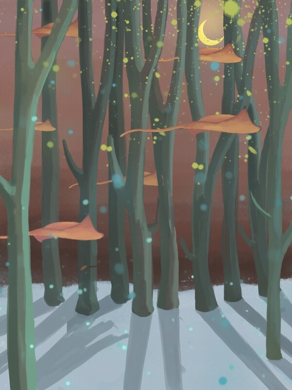简约创意手绘风彩绘树林背景设计