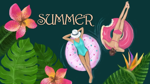 游泳圈上的女人夏日度假summer原创创意插画