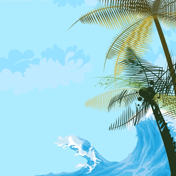 卡通椰树大海波浪背景