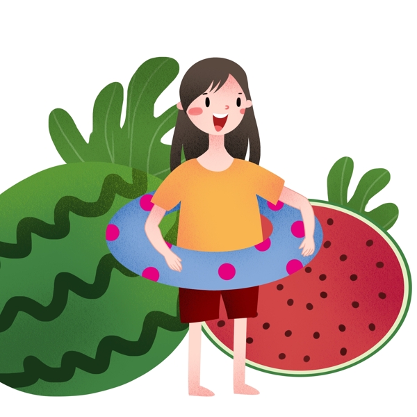 游泳的小女孩插畫