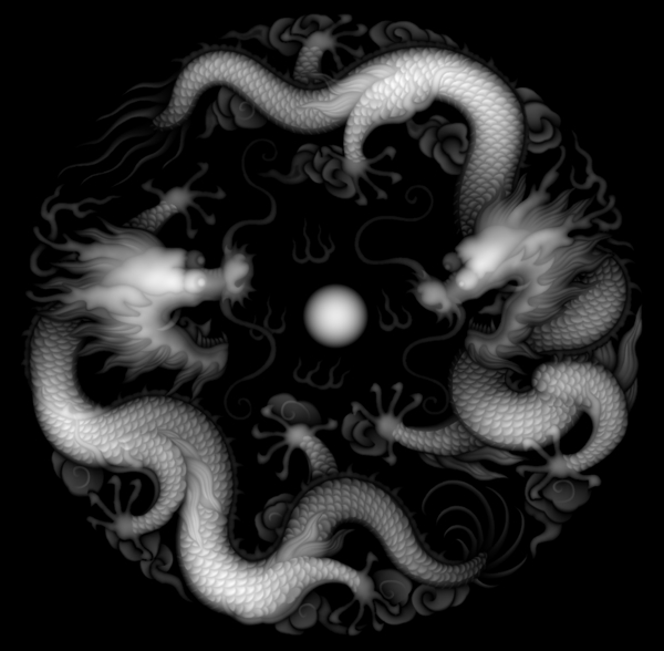 雙龍戲珠灰度圖片