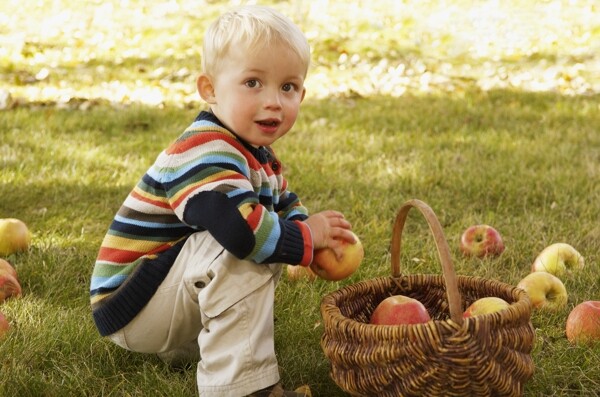 拿苹果的小男孩图片