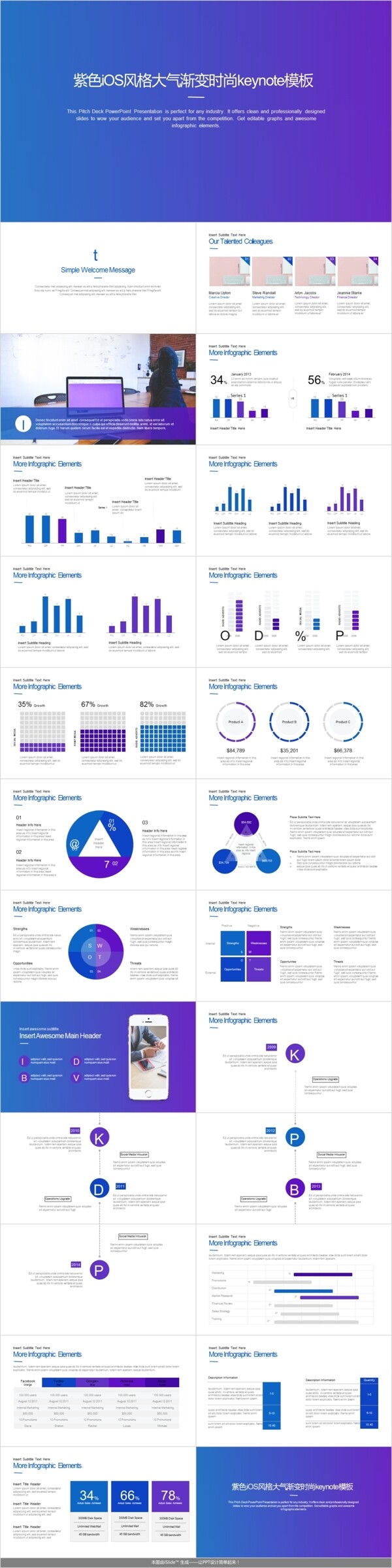 紫色iOS风格大气渐变时尚keynote模板