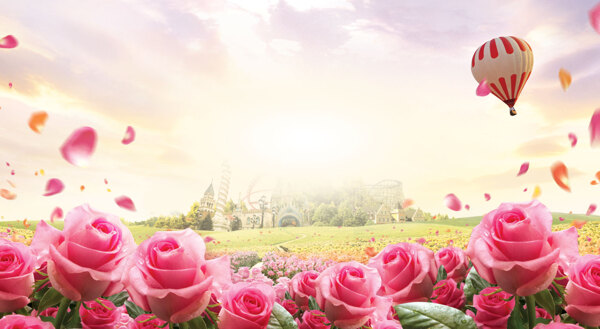清新粉色花朵淘寶全屏banner背景