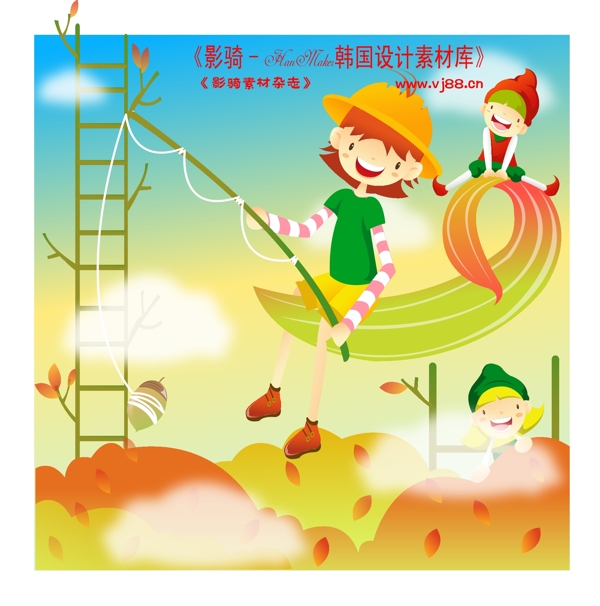 田园玩耍游玩游戏乡村卡通矢量素材矢量图片HanMaker韩国设计素材库