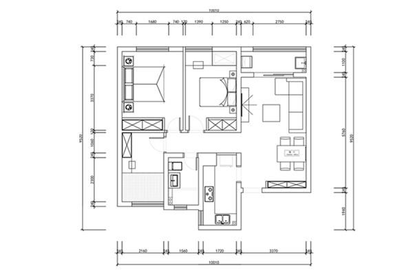三房户型家装CAD平面图