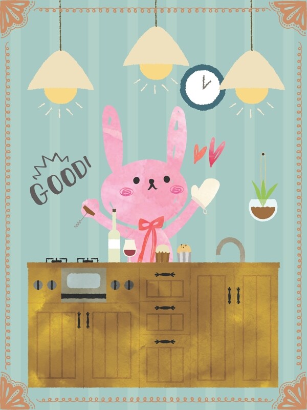 可爱小兔在厨房