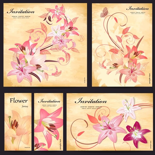 百合花卉卡片矢量设计素材