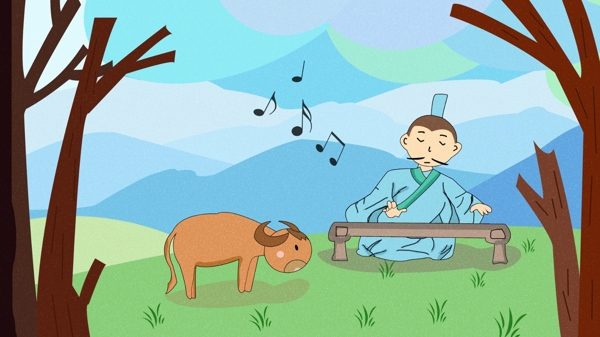原创插画成语故事之对牛弹琴