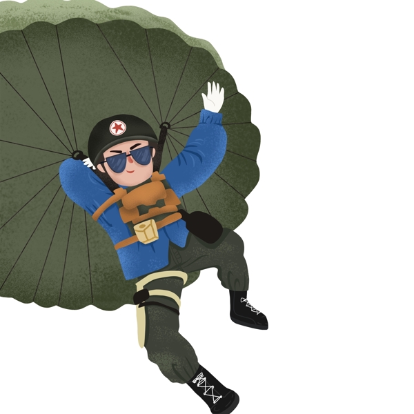 卡通手绘乘着降落伞的男孩