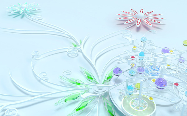 花朵花瓣花藤水晶色彩绚烂3D三维立体科幻广告电脑设计图片