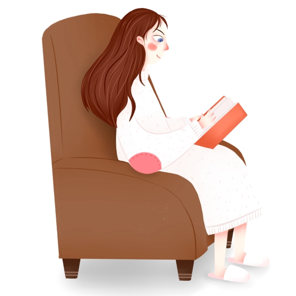 坐在沙发上看书的女孩小清新设计可商用元素