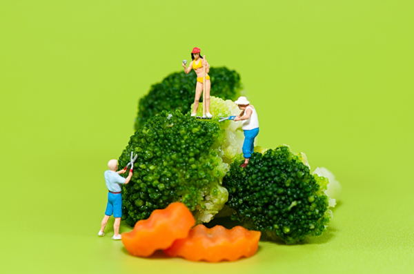 站在蔬菜上面的微型人物图片