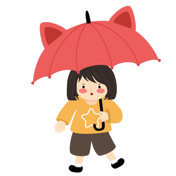 卡通可爱撑着小伞的女孩子