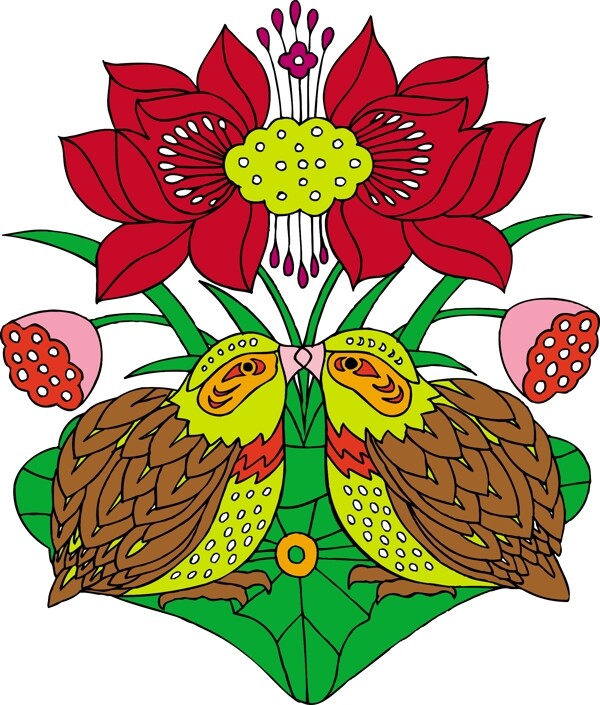 印花矢量圖傳統(tǒng)圖案動物鳥類優(yōu)雅植物免費(fèi)素材