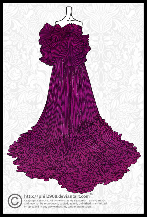 紫色长裙晚礼服设计图
