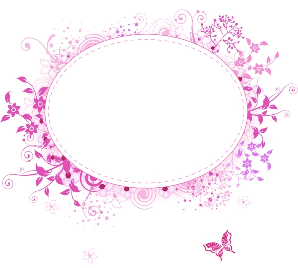 粉红椭圆花卉边框免抠psd透明素材