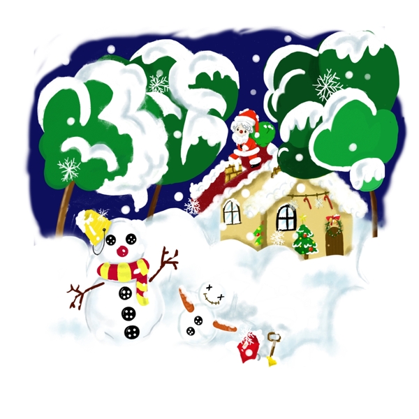 圣诞节冬日雪景手绘卡通麋鹿可商用插画元素