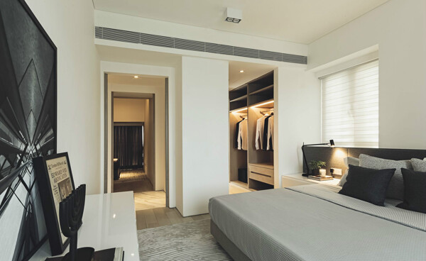 现代清新卧室白色背景墙室内装修效果图